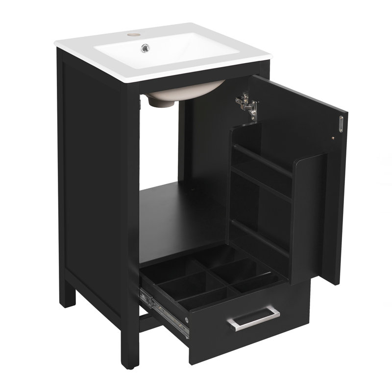 Meuble-lavabo moderne avec lavabo en céramique, Noir
