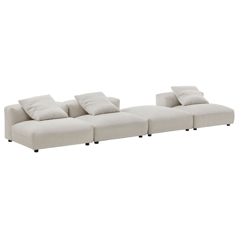 Canapé modulaire rembourré 4 pièces Solace, Velours côtelé amande