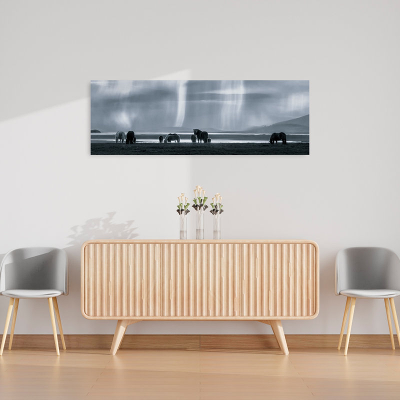 Horses Under Northern Light by John Qu - Wrapped Canvas Panoramic Print, 40.64 cm H x 121.92 cm W
