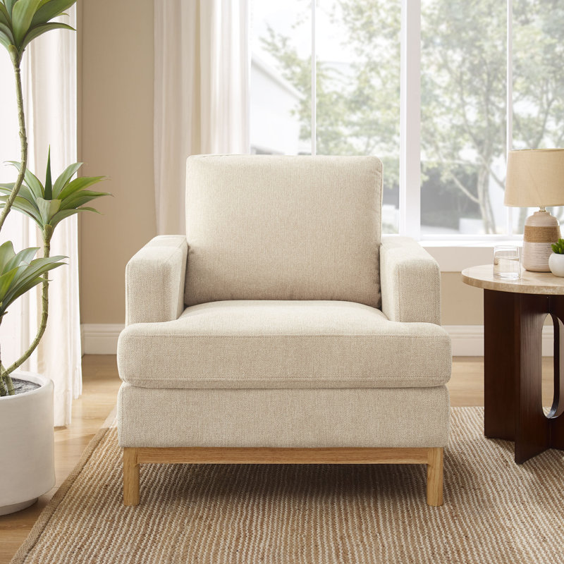 Fauteuil d'appoint de 33,5 po de large Deandrew, Sergé de polyester blanc fumée