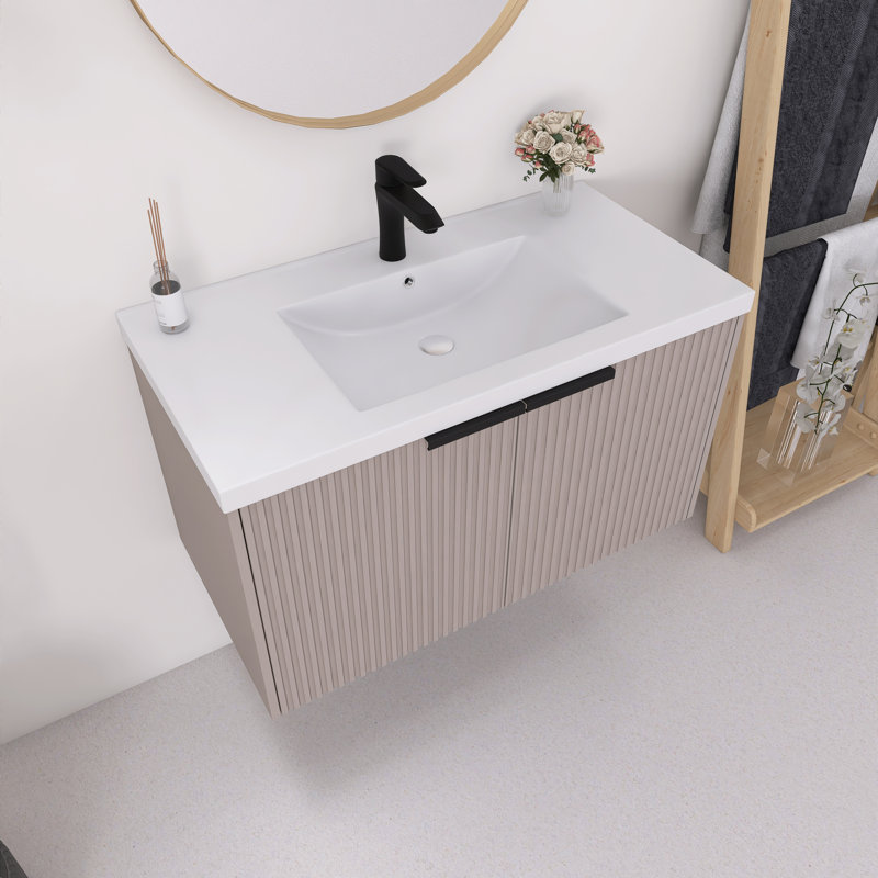 Meuble-lavabo mural 36 po avec lavabo en résine, Kaki