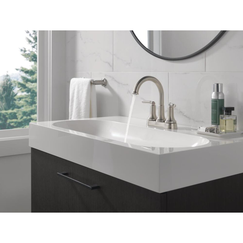 Robinet de salle de bain central SAYLOR avec ensemble de drain, robinet de lavabo à 2 poignées, Acier inoxydable