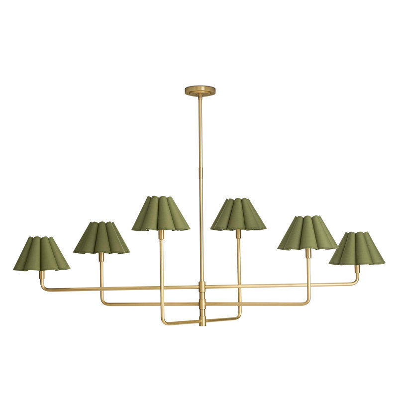 Polly 6-Light Chandelier, Laiton naturel, Vert