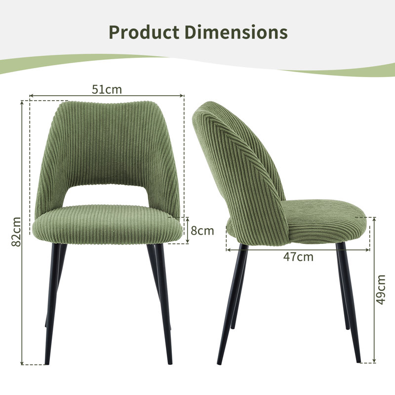 Efrat Corduroy Wide Back Upholstered Dining Chair, Green, 2