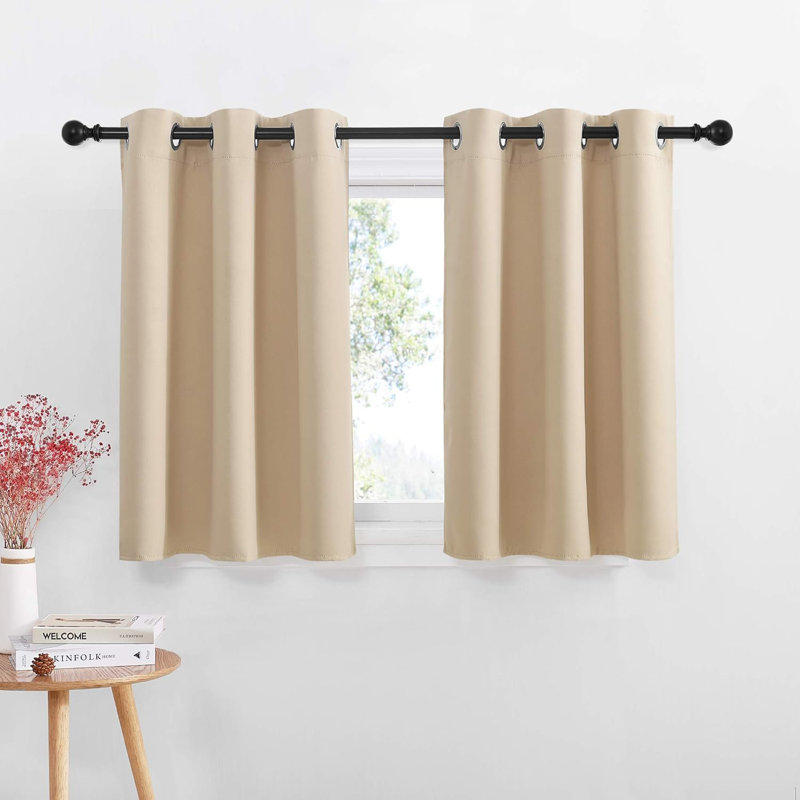 NICETOWN Blackout Small Window Valances, Rustic Farmhouse Curtains Grommet Top Thermal Insulated Window Drapes for Kitchen/Bathroom/Basement, 2 Panels.