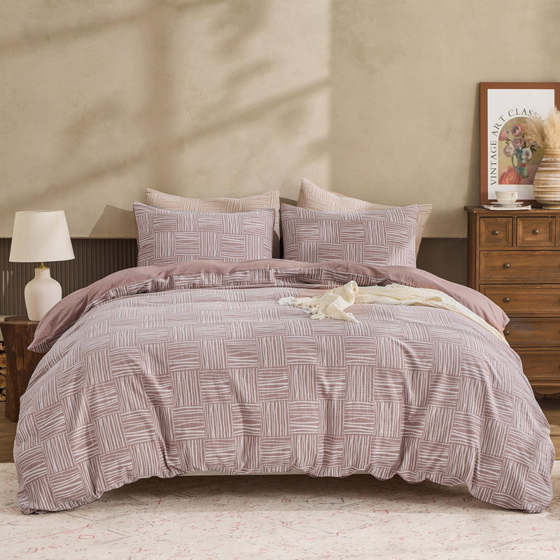 100% Cotton Yarn-Dyed Jacquard Duvet Floral Duvet Cover Set, Queen Duvet Cover + 2 Standard Pillowcases