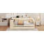 Lit plateforme double tapissier pleine grandeur avec tablettes de rangement, bureau, station de charge et lit gigogne, beige