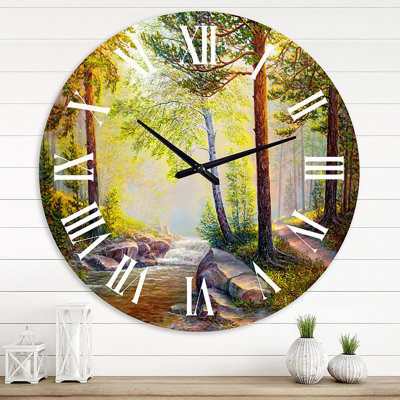 Lumière de l'après-midi à travers les arbres dans la forêt - Horloge murale traditionnelle