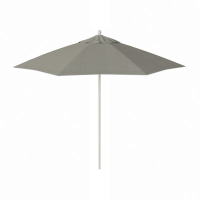 9 Foot Grey Woodgrain Aluminum Commercial Market Patio Umbrella Fiberglass Ribs And Push Lift In  Gray White Cabana Olefin