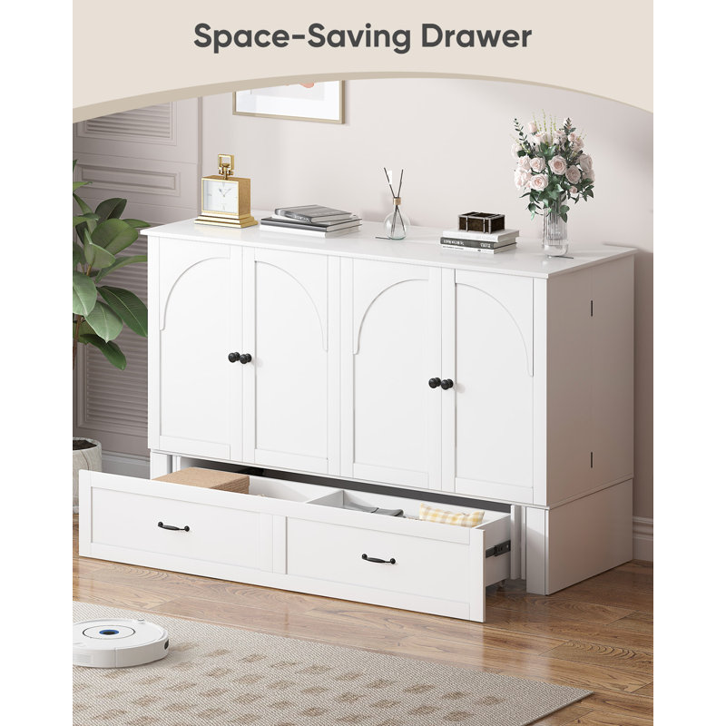Murphy Bed Queen with Charging Station & Drawer, White
