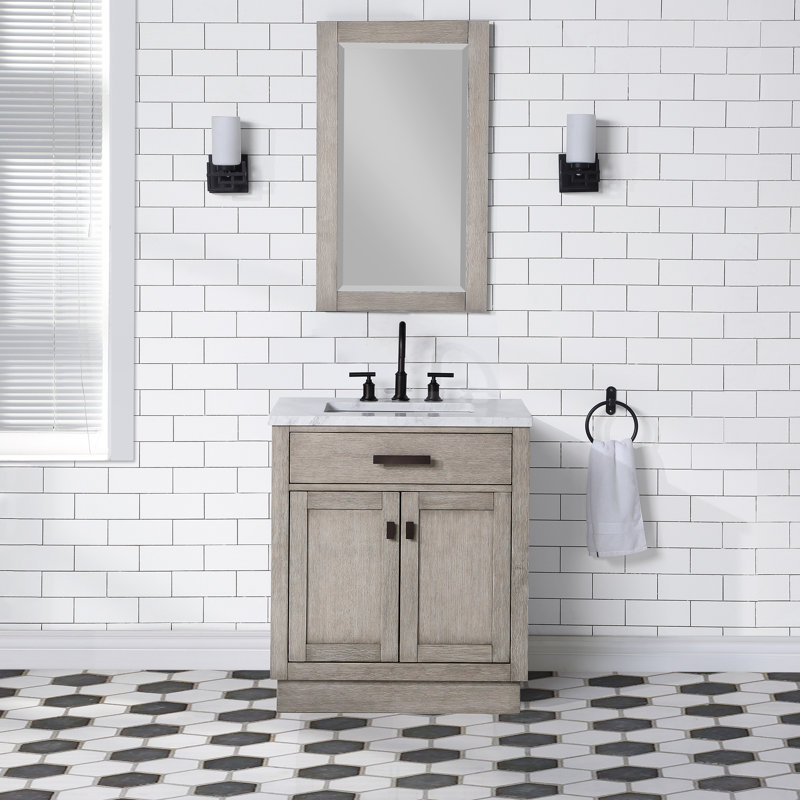 Chestnut 30" Carrara White Marble Countertop Bath Vanity with Mirror, Gray Oak