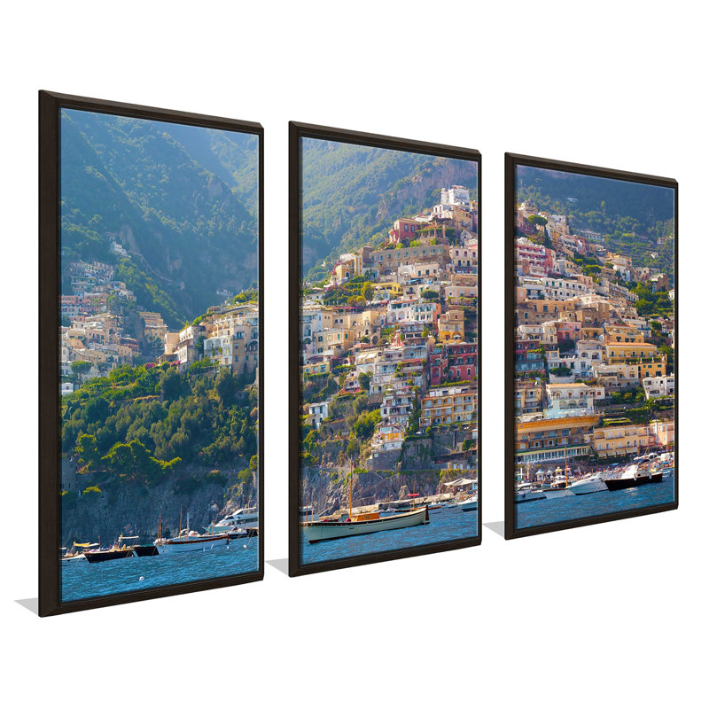Ensemble de 3 reproductions d’art sur toile, « Positano, Amalfi Coast », H 33,5 po x l 52,5 po x P 2 po
