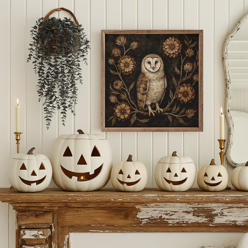Hibou floral d'automne, H 24 po x l 24 po