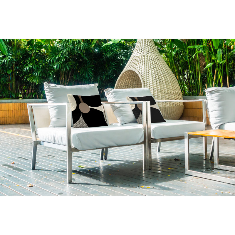 Lara Floral Outdoor Reversible Throw Pillow, 19" x 19", Black/Off White