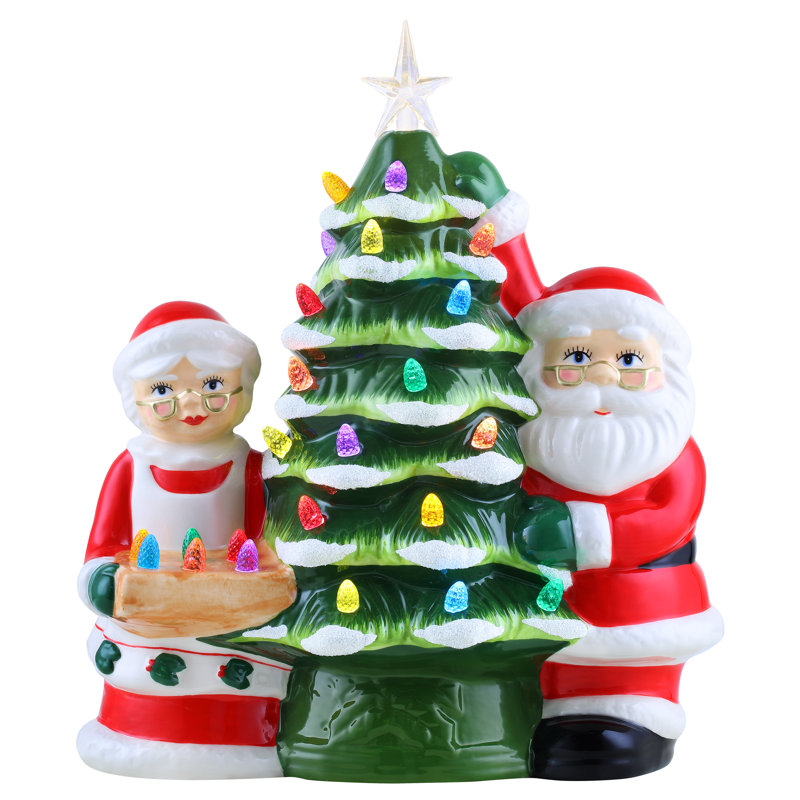 Arbre en céramique 12 "Père Noël et Mme Claus, Blanc