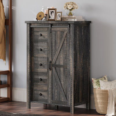 Grande commode à 5 tiroirs avec portes de grange coulissantes 31,5 po Dreavyn Despres, noir