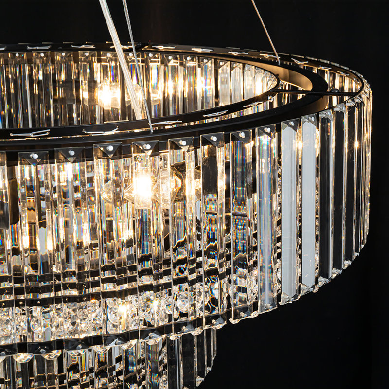 Theresa 12-Light Double-Tier Triangle Crystal Chandelier, Matte Black