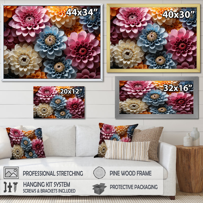 Multicolore Zinnias Mixed Collage II sur toile, Toile tendue, H 24 po x l 32 po x P 1 po