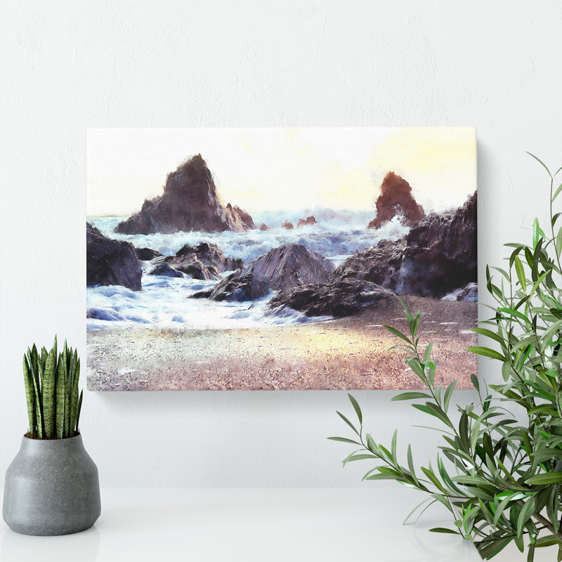 Ocean Crashing Against Rocks - Wrapped Canvas, 60cm H x 91cm W x 4cm D