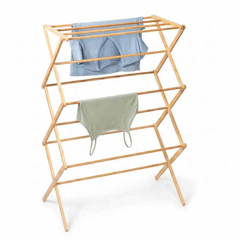 Séchoir en bambou pliable et robuste pour économiser les vêtements et les serviettes