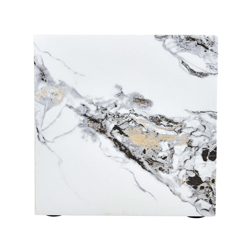Modern White MDF+Sticker Material Cube Stylish Texture Design Coffee Table -15.75 Inches