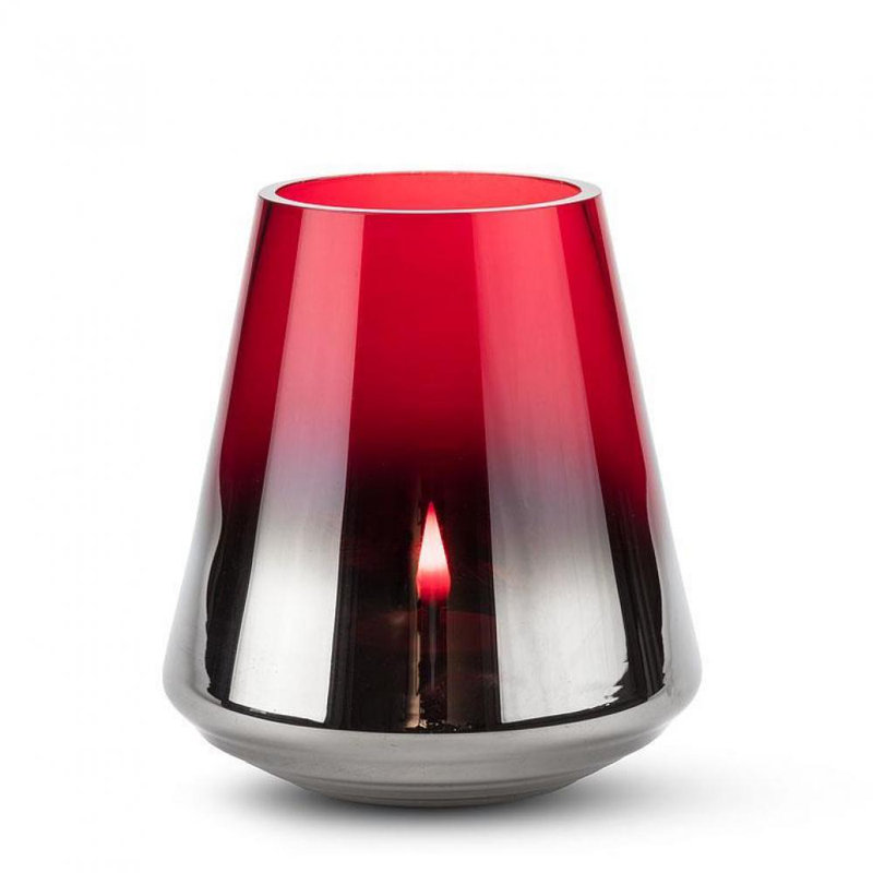 4.5'' H Glass Tabletop Hurricane, Red/Silver