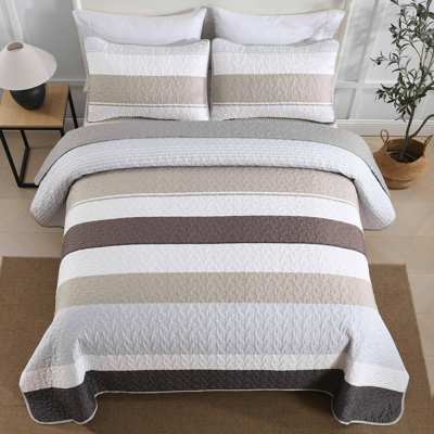 3-Piece Striped Boho Quilt Set Farmhouse Coverlet Bedding Set