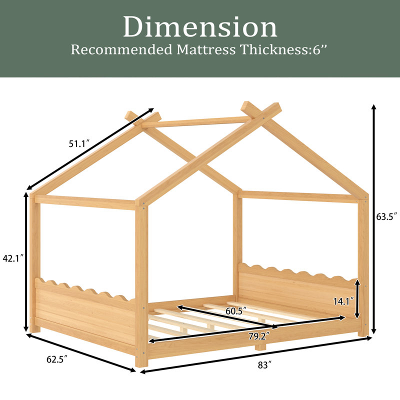 Lit de maison avec lattes de soutien, cadre de lit de maison en bois massif pour enfants, pas de sommier tapissier et structure d'ouverture