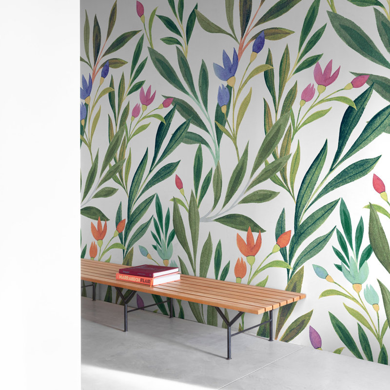 Orom II Collection All-over Floral and Leaf 62.5-inches wide x 9.18-feet high 3-panel Wall Mural