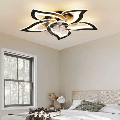 Ventilateur de plafond encastré à fleurs 25,6 po avec lumière et télécommande, intensité variable pour la chambre à coucher