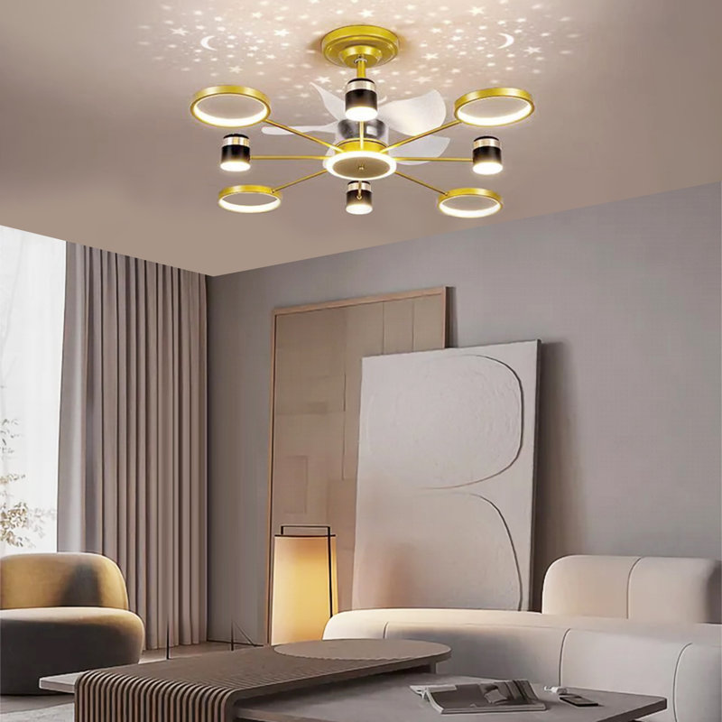 45.3" LED Ceiling Fan with Light and Remote,with Starry Sky, Gold