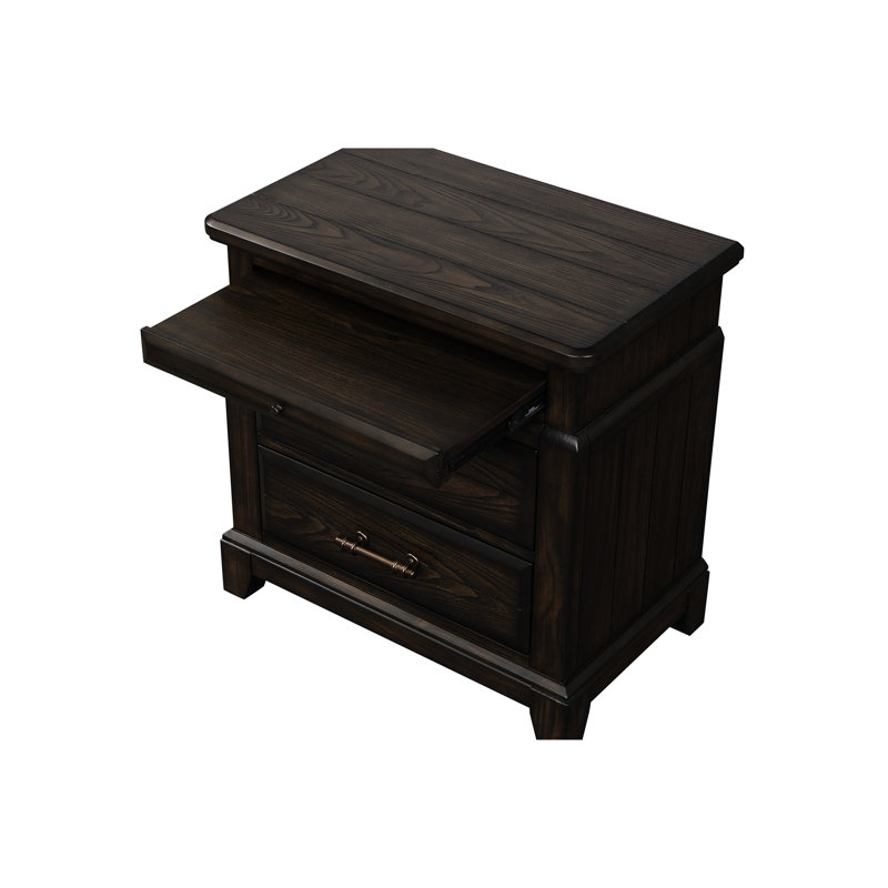 28,38 po Largeur de la table de chevet 2 tiroirs avec placage en bois massif et rangement