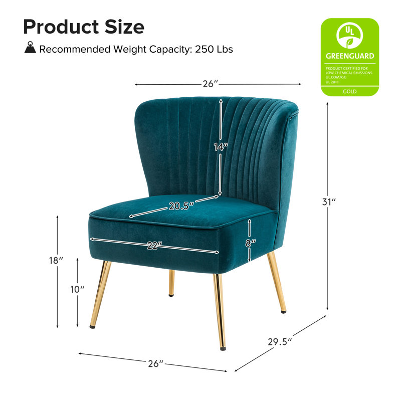 Euclid Velvet Accent Chair with Metal Legs, Teal Velvet