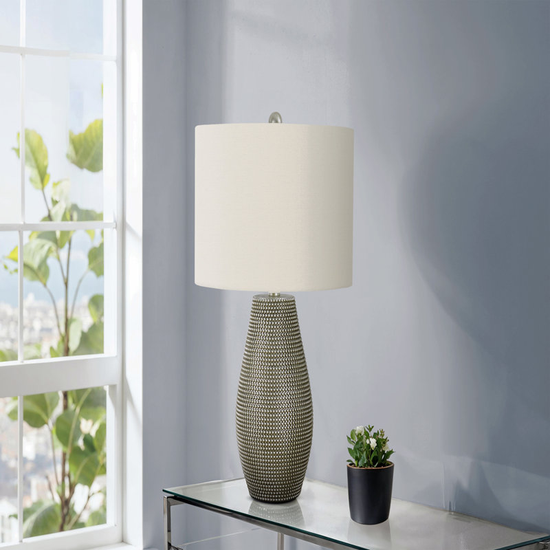 Lighting, H 24 po, lampe de table, résine grise, abat-jour ivoire / crème