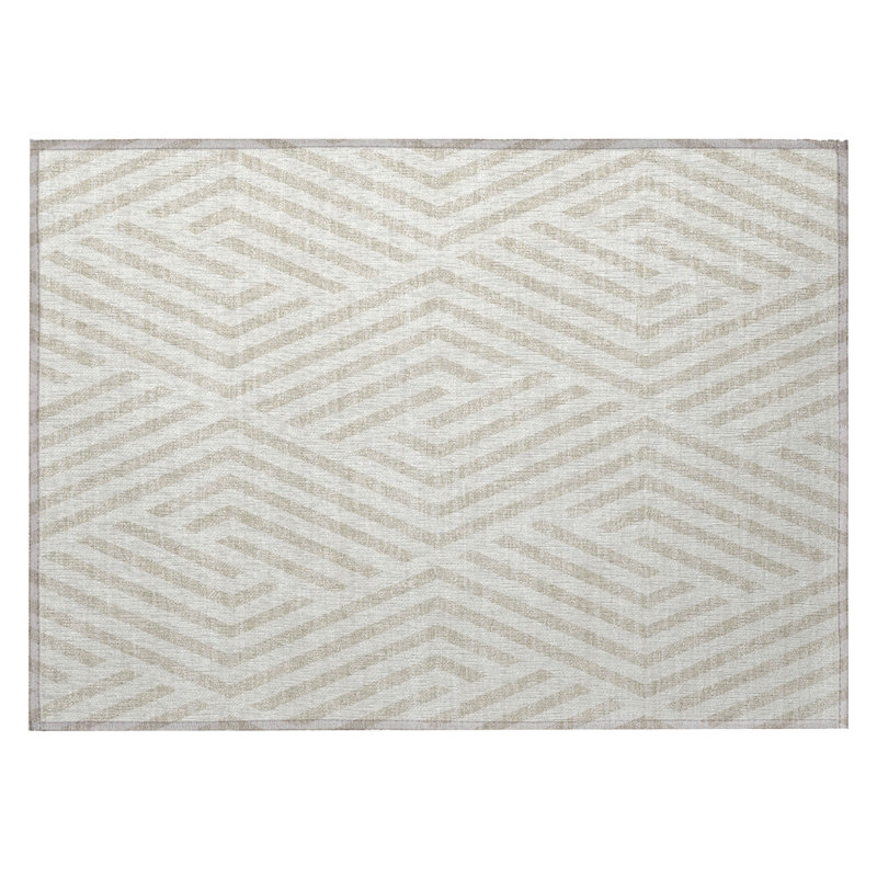 2' X 3' Beige and Ivory Geometric Washable Non Skid Indoor Outdoor Area Rug