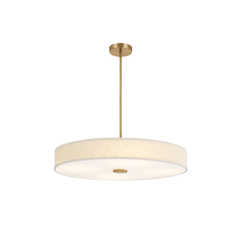 Textile - Luminaire suspendu cylindrique à profil bas DEL Genova - l 36 po x H 9,5 po - Lin crème, L 36 po x H 9,5 po
