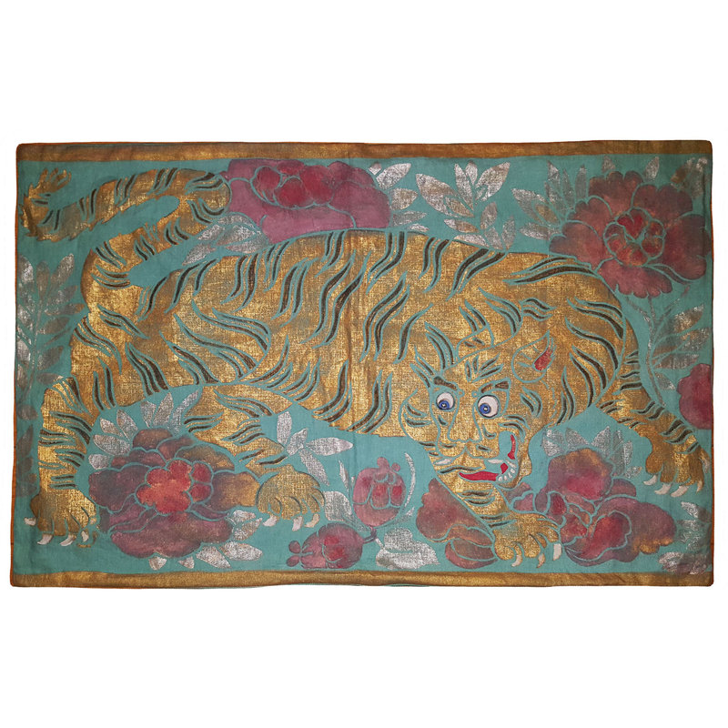 Tibetan Peonies I Linen Rectangular Pillow Cover, Linen