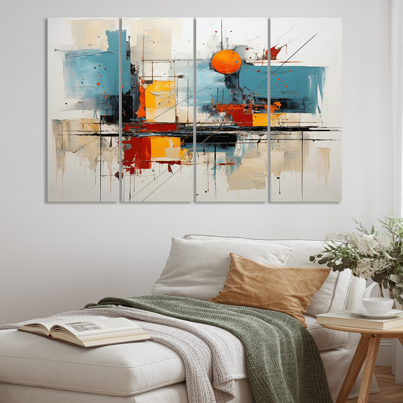Teal Orange Bold Flow Collage Buildings & Architecture Wall Decor on Metal