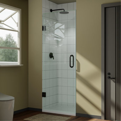 Porte de douche sans cadre l 28 po x H 72 po - verre trempé de 3/8 po (10 mm), balançoire simple articulée, installation réversible, finition noir mat