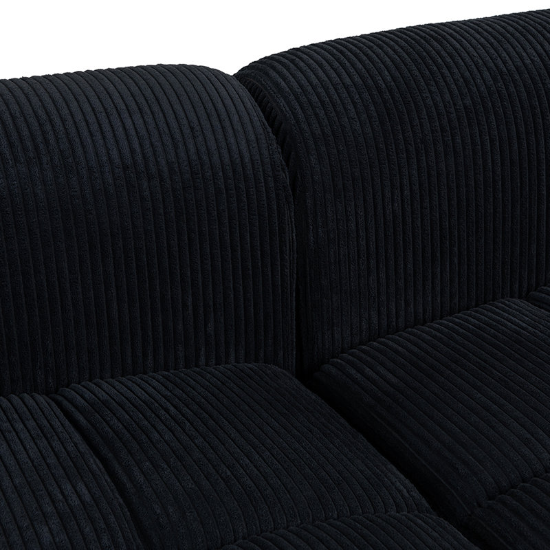 Canapé moderne avec pieds en bois d'hévéa 103,9 "Latitude, 4 coussins, canapé rembourré, canapé, canapé, Velours côtelé noir