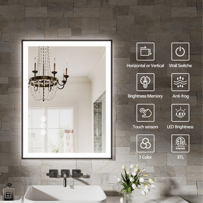 Frameless LED Bathroom Mirror,Smart Mirror, 24" x 32"