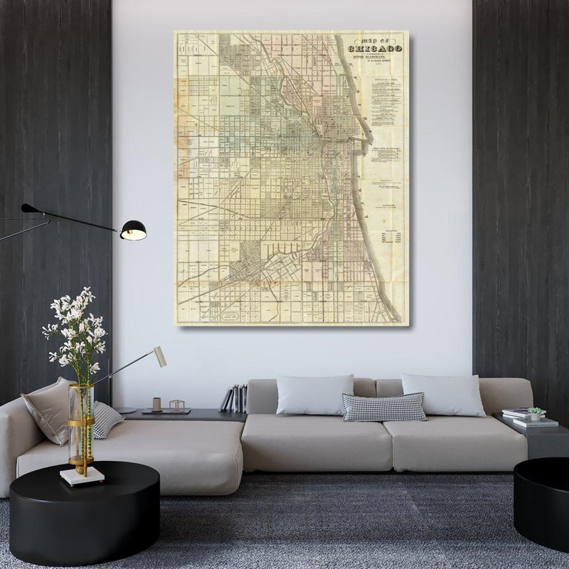 Carte de Chicago en 1857, H 45 po x l 36 po