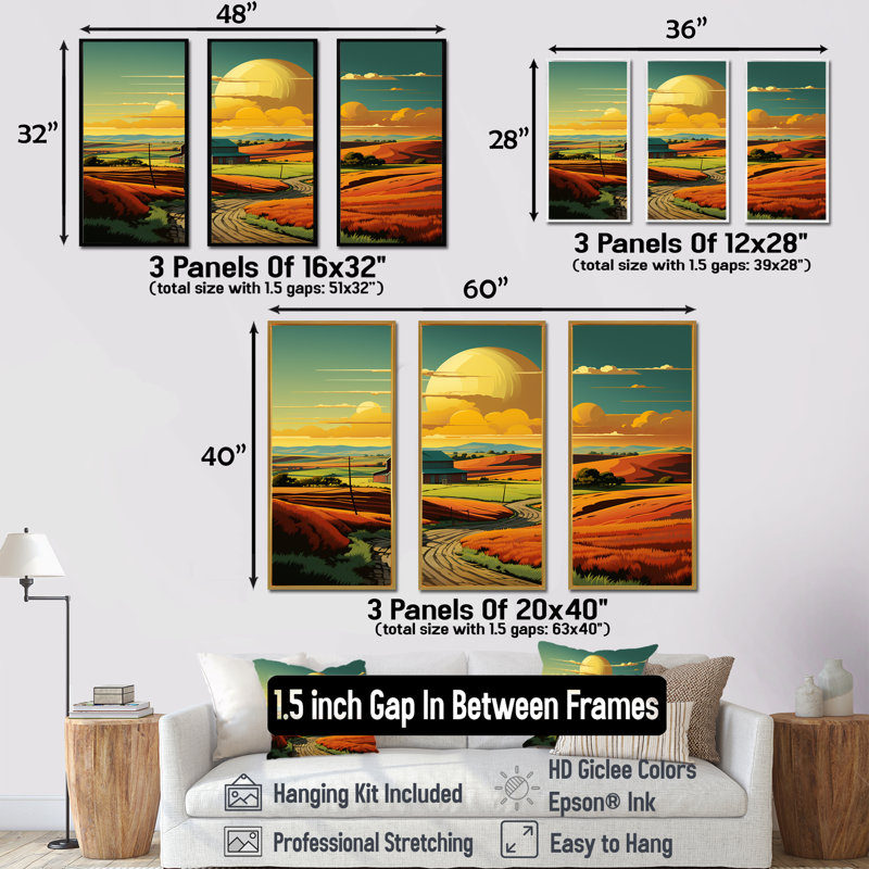 Minimaliste Indiana Farm Countryside II - granges, art mural, Cadre flottant noir, H 40 po x l 61 po x P 1 po