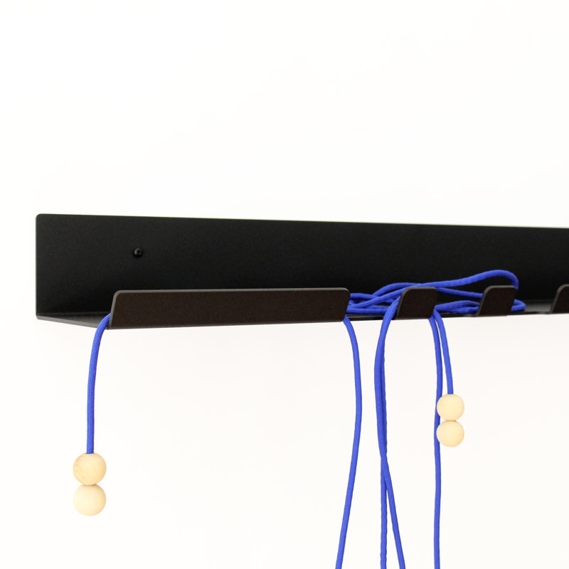Metal Floating Shelf With Hooks, 3" H x 24" W x 5.37" D, Black - Matte Fine Textured