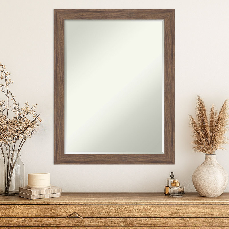Miroir mural à cadre biseauté étroit brun moyen pia