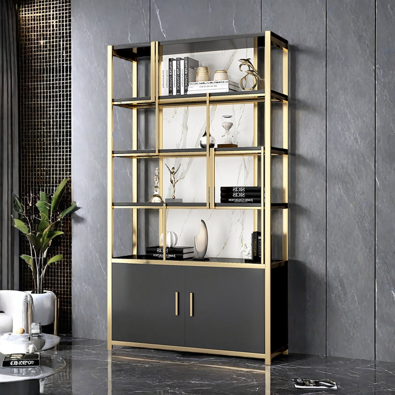 Oldbury, (4 Shelves) 78.7"H x 47.2"W x 11.8"D, Black/Gold