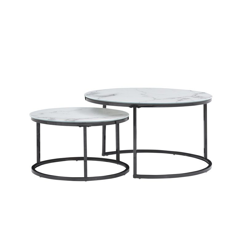 Frame Coffee Table, Bright Black, White Marble, Marble