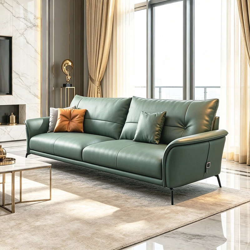 Canapé standard en cuir véritable vert, Green Top Grain Leather, 70.08" W