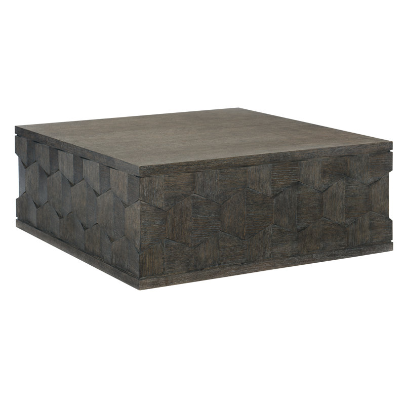 Linea Transitional Square Cocktail Table with Storage in Brown Oak