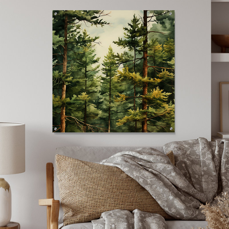 Pine Tree Symphony II - Art mural acrylique pin, H 16 po x l 16 po